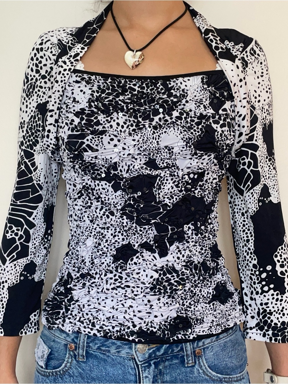 Y2k Boatneck Queen Anne Sequined Top